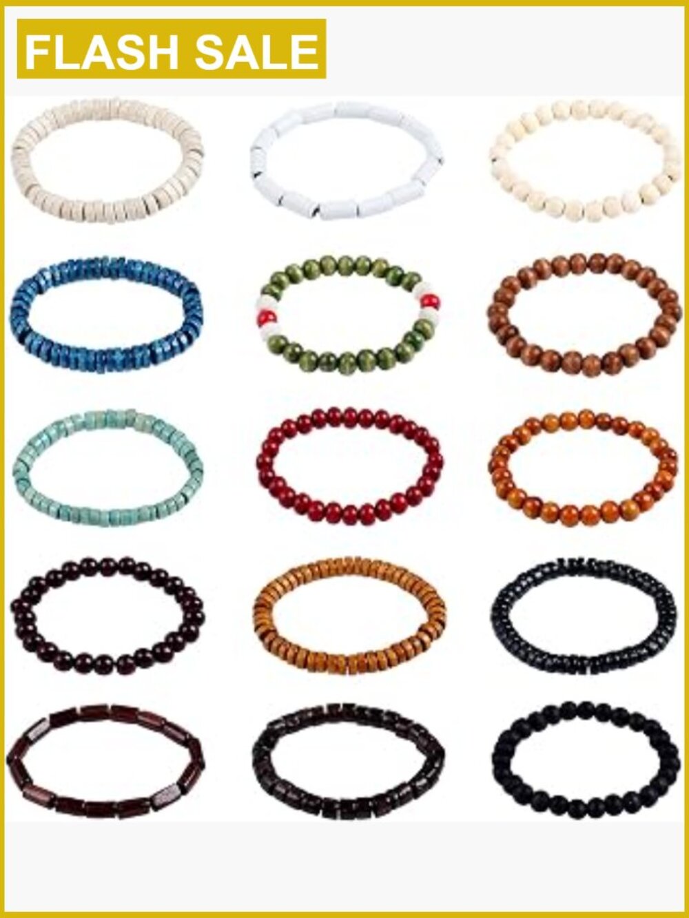 15pcs Wooden Beaded Stretch Bracelet Set Meditation Prayer Beads